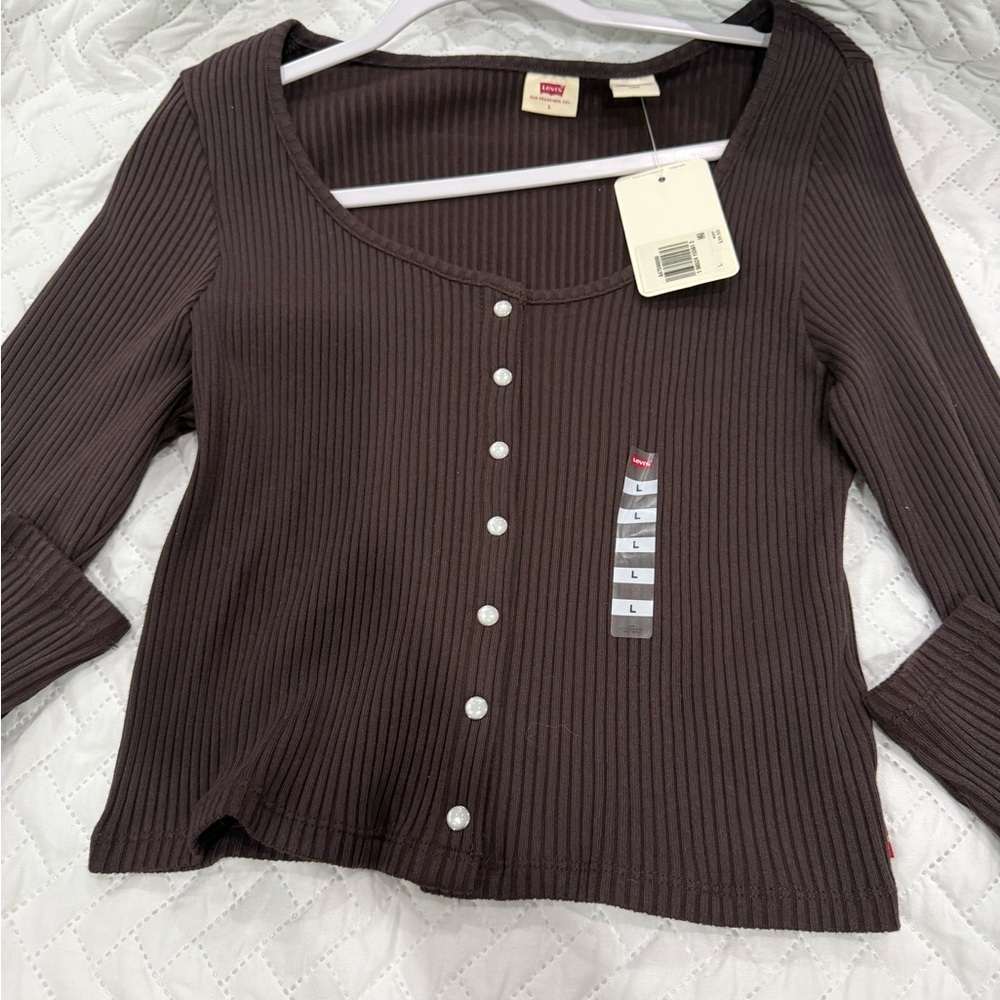 Levi's Women's Brown Ribbed Long Sleeve Top